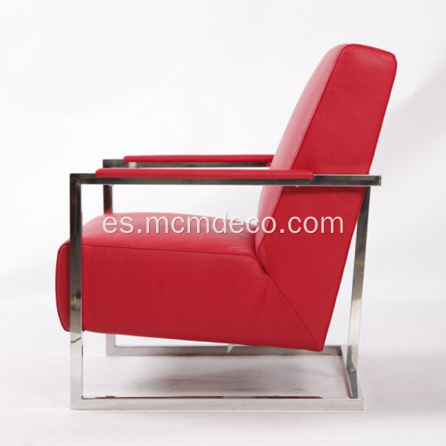 Elegante sillón de cuero moderno con marco de acero inoxidable